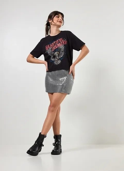 saia preta com paetê prateado saia preta com paetê prateado