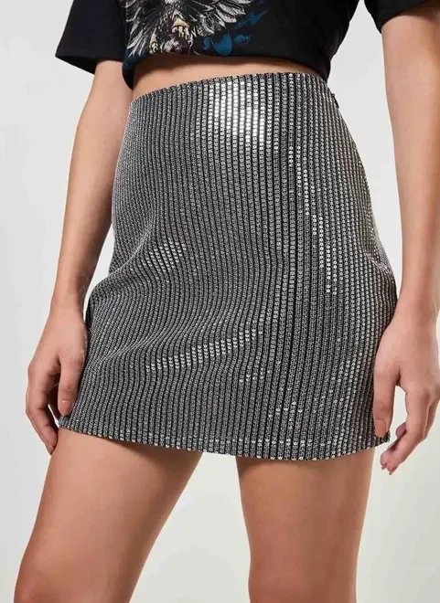 saia preta com paetê prateado saia preta com paetê prateado