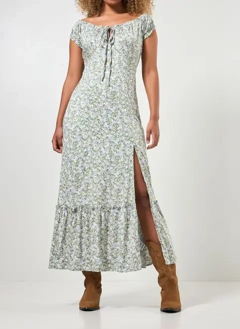 vestido midi azul claro florzinhas vestido midi azul claro florzinhas