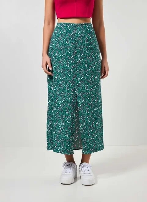 saia midi verde com florzinhas saia midi verde com florzinhas