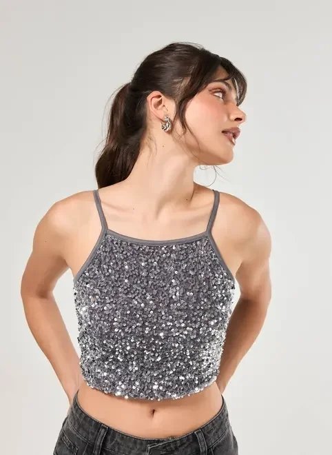 cropped de veludo com paetê cropped de veludo com paetê