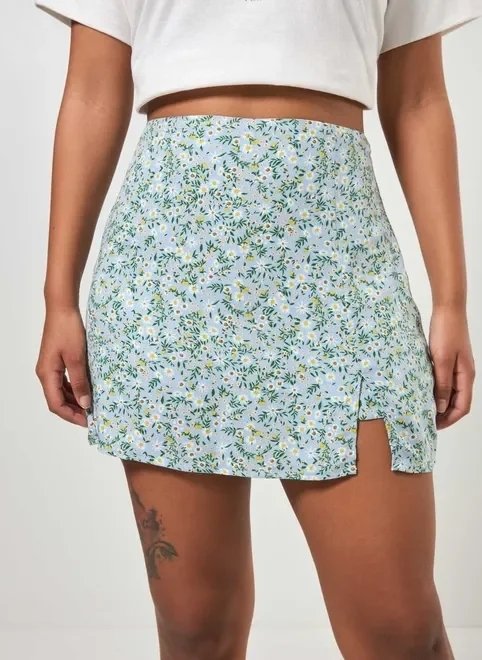 short saia azul florido short saia azul florido