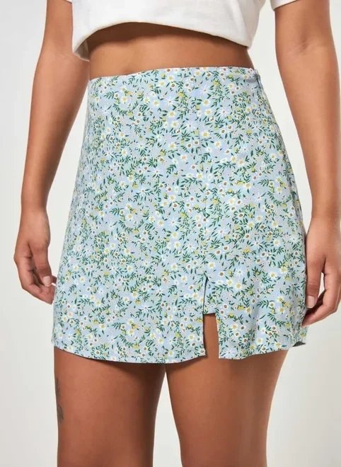 short saia azul florido short saia azul florido