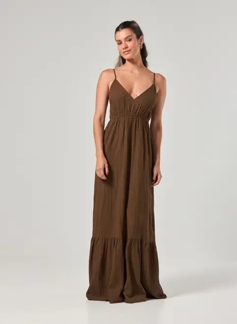 vestido longo marrom texturizado vestido longo marrom texturizado