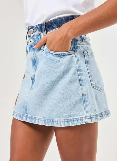 saia jeans com cós duplo saia jeans com cós duplo