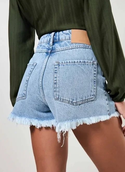 short jeans cintura alta desfiado short jeans cintura alta desfiado