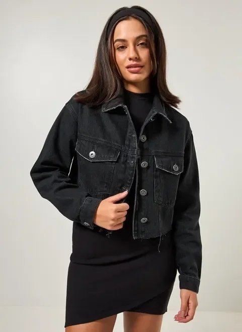 jaqueta jeans cropped preta jaqueta jeans cropped preta