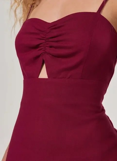 vestido midi linho recorte e fenda vestido midi linho recorte e fenda