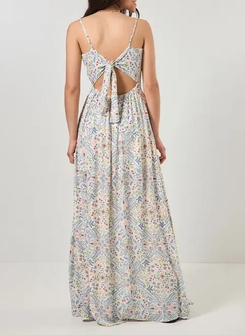 vestido longo estampado fio metalizado vestido longo estampado fio metalizado