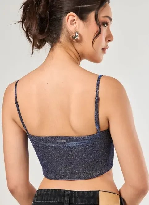 cropped decote reto holográfico cropped decote reto holográfico