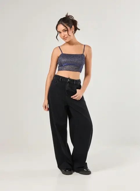 cropped decote reto holográfico cropped decote reto holográfico