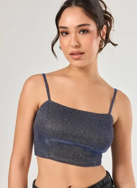 cropped decote reto holográfico cropped decote reto holográfico