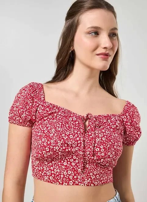 cropped vermelho florido romântico cropped vermelho florido romântico