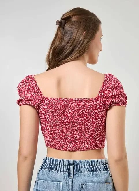 cropped vermelho florido romântico cropped vermelho florido romântico