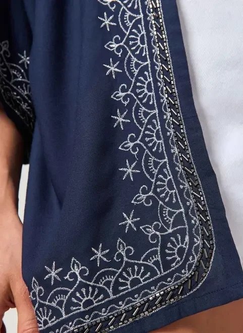 kimono azul com bordados kimono azul com bordados