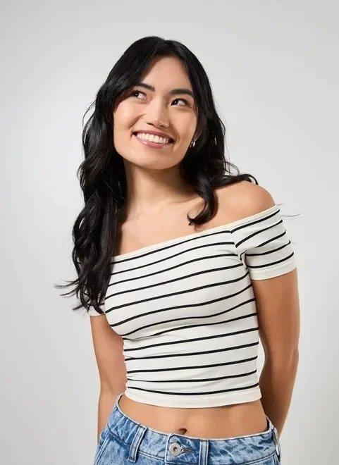 blusa ombro a ombro listrada poliamida blusa ombro a ombro listrada poliamida