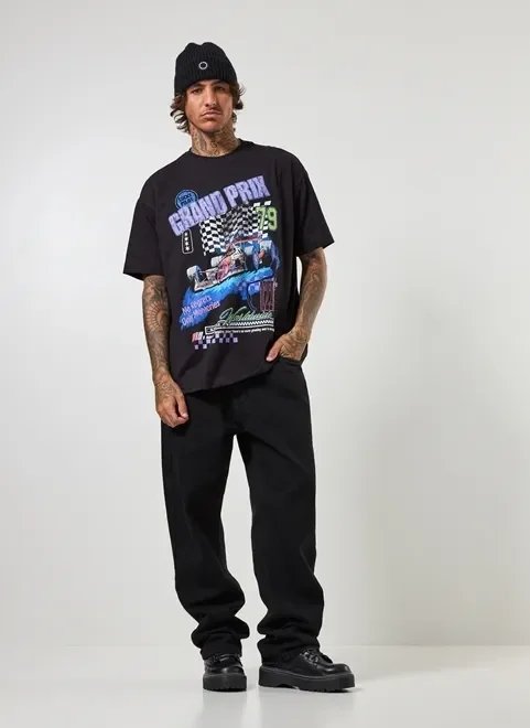 camiseta oversized preta estampa racing camiseta oversized preta estampa racing