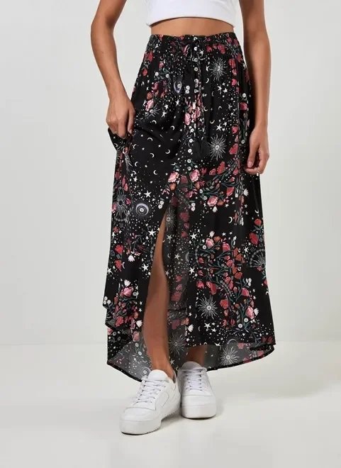 saia longa com fenda estampa mística saia longa com fenda estampa mística