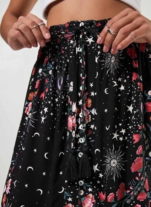 saia longa com fenda estampa mística saia longa com fenda estampa mística