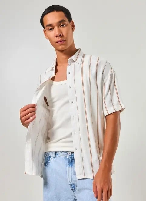 camisa linho off-white listrada camisa linho off-white listrada