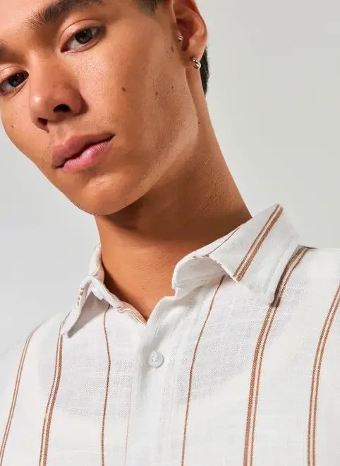 camisa linho off-white listrada camisa linho off-white listrada