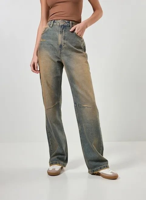 calça wide leg jeans com lavagem dirty calça wide leg jeans com lavagem dirty