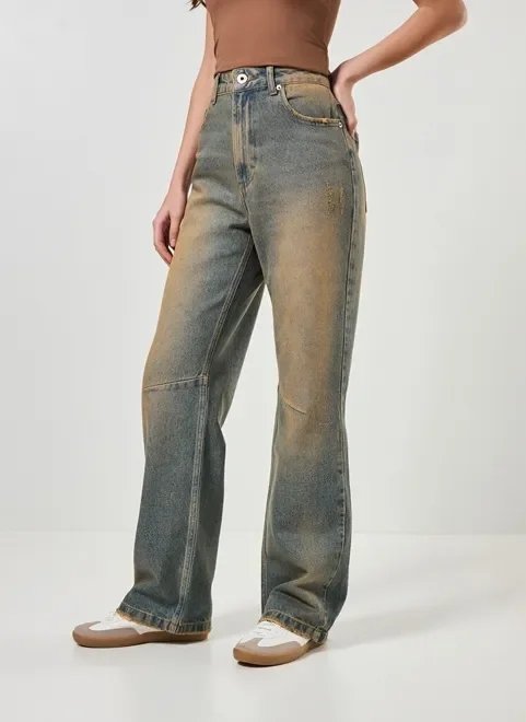 calça wide leg jeans com lavagem dirty calça wide leg jeans com lavagem dirty