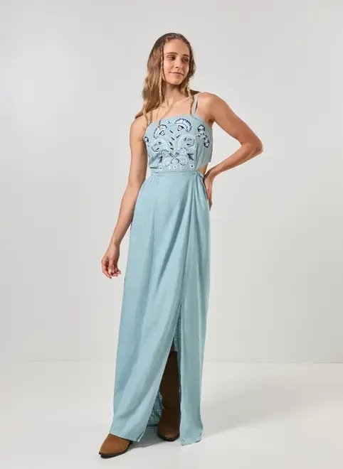 vestido longo azul bordado vestido longo azul bordado