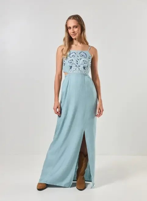 vestido longo azul bordado vestido longo azul bordado