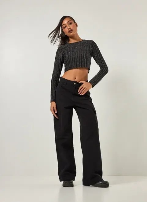 blusa cropped manga longa com brilho blusa cropped manga longa com brilho