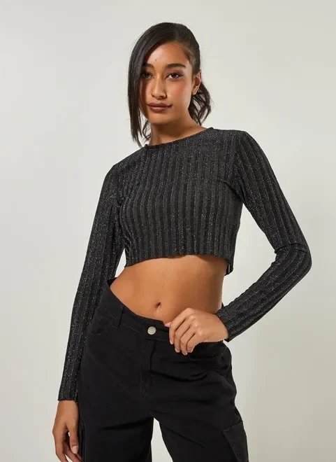 blusa cropped manga longa com brilho blusa cropped manga longa com brilho
