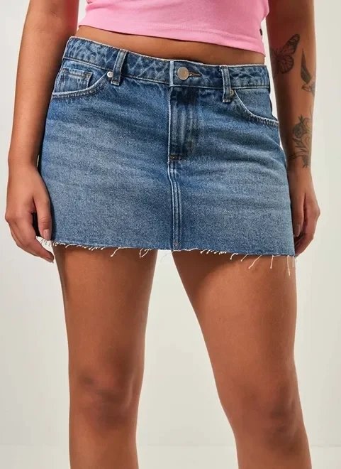 minissaia jeans cintura baixa com laços minissaia jeans cintura baixa com laços