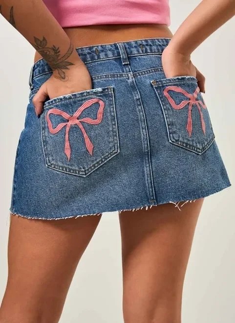 minissaia jeans cintura baixa com laços minissaia jeans cintura baixa com laços