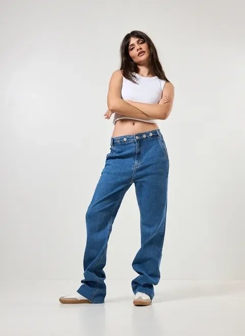 calça jeans com cintura regulável calça jeans com cintura regulável