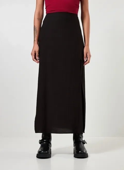 saia midi preta com fenda saia midi preta com fenda