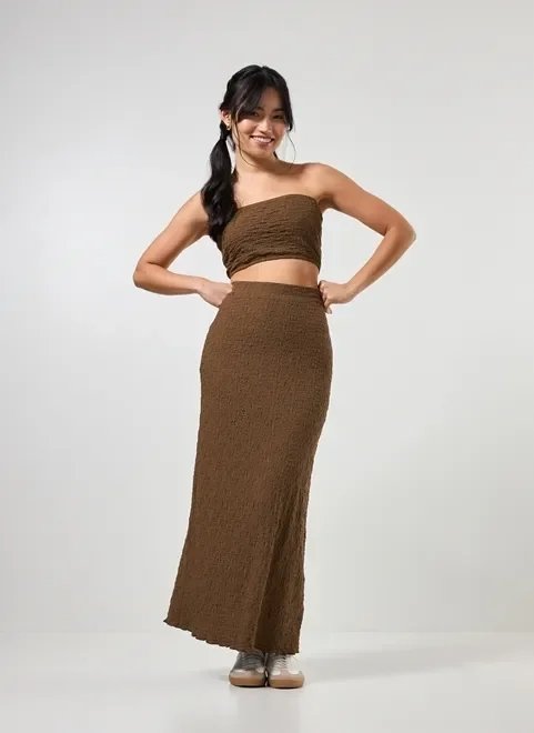 saia midi marrom textura saia midi marrom textura