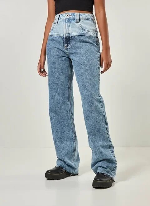 calça wide leg jeans bicolor calça wide leg jeans bicolor