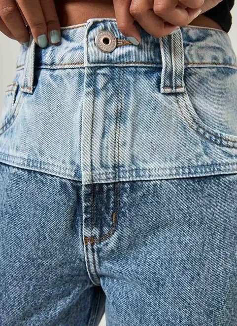 calça wide leg jeans bicolor calça wide leg jeans bicolor