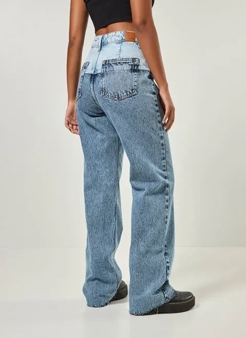 calça wide leg jeans bicolor calça wide leg jeans bicolor