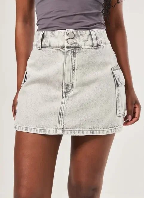 short saia jeans cargo cintura alta short saia jeans cargo cintura alta