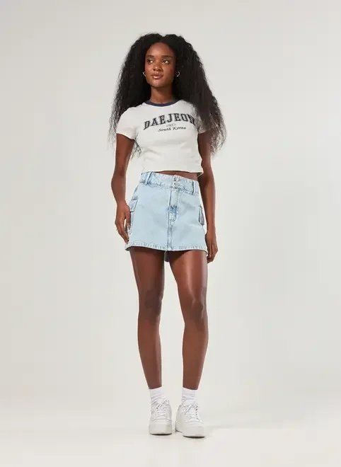 short saia jeans cargo cintura alta short saia jeans cargo cintura alta