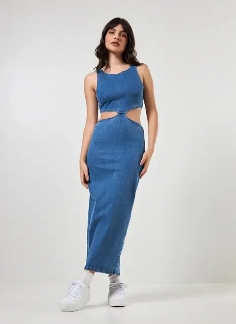 vestido midi jeans com aberturas vestido midi jeans com aberturas