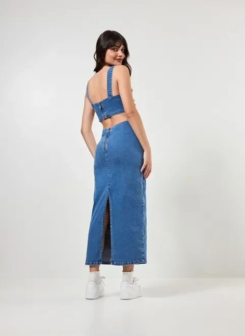 vestido midi jeans com aberturas vestido midi jeans com aberturas