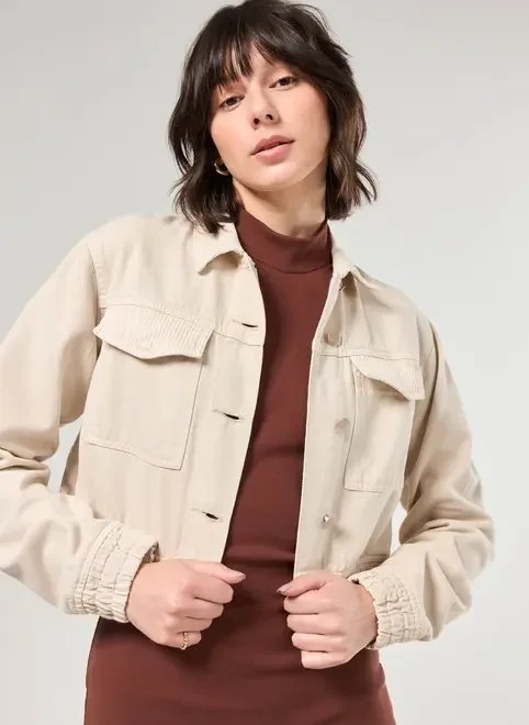 jaqueta em sarja clara com veludo cotelê jaqueta em sarja clara com veludo cotelê