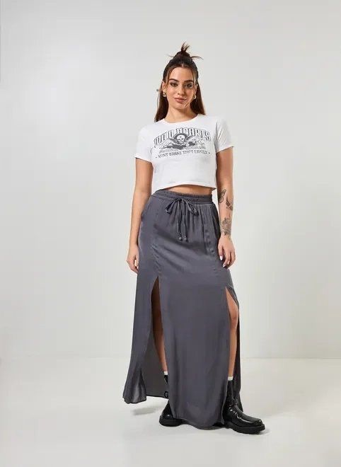 saia longa cinza escuro com fendas saia longa cinza escuro com fendas