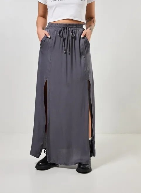 saia longa cinza escuro com fendas saia longa cinza escuro com fendas