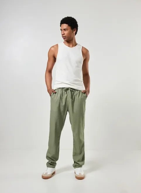 calça linho reta com elástico calça linho reta com elástico