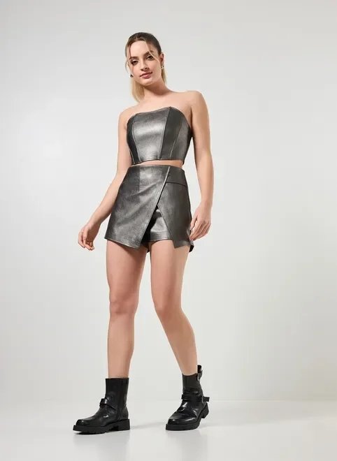 cropped corselet em poliuretano metalizado cropped corselet em poliuretano metalizado