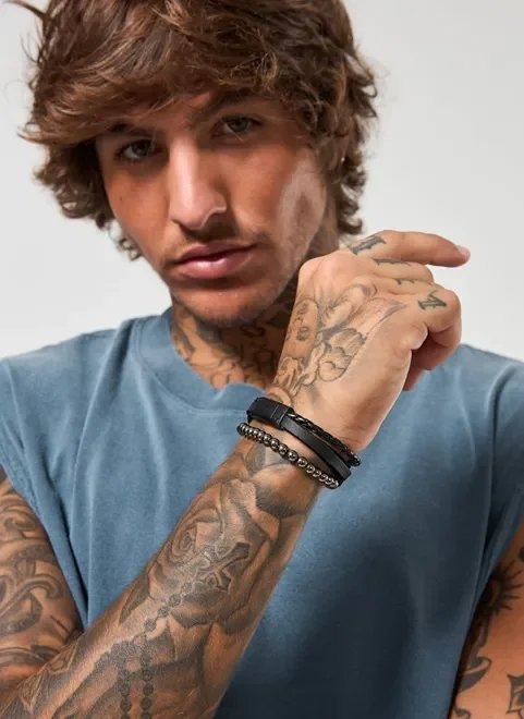 conjunto pulseiras preta e prata conjunto pulseiras preta e prata