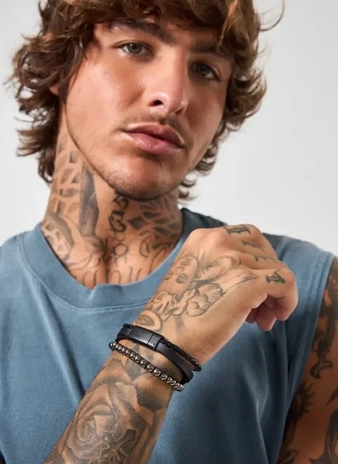 conjunto pulseiras preta e prata conjunto pulseiras preta e prata